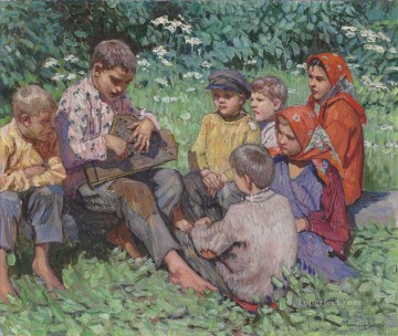 Child Painting - The Zither player Nikolay Bogdanov Belsky kids child impressionism